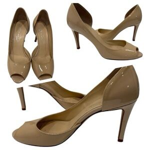 Bianca Di Italy Nude Patent Leather Open Toe Heels Shoes size 36 US 5.5
